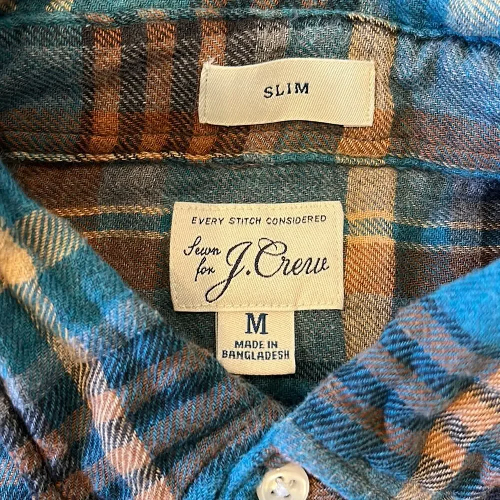 J. Crew Men's Slim Teal Brown Plaid Button Down Shirt Size M